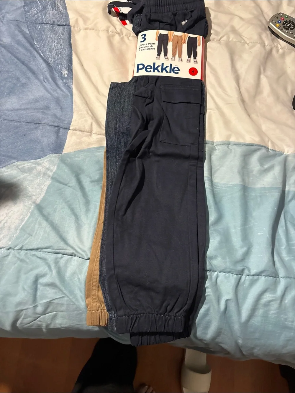 Pekkle Kids Elastic-Waist Jogger Pants in Navy, Tan & Black size 6